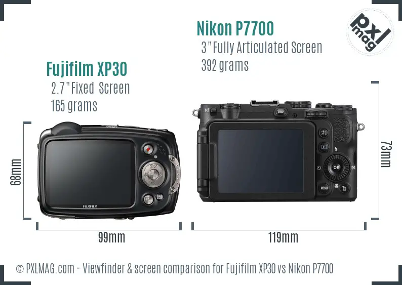 Fujifilm XP30 vs Nikon P7700 Screen and Viewfinder comparison Fujifilm XP30 vs Nikon P7700 Screen and Viewfinder comparison