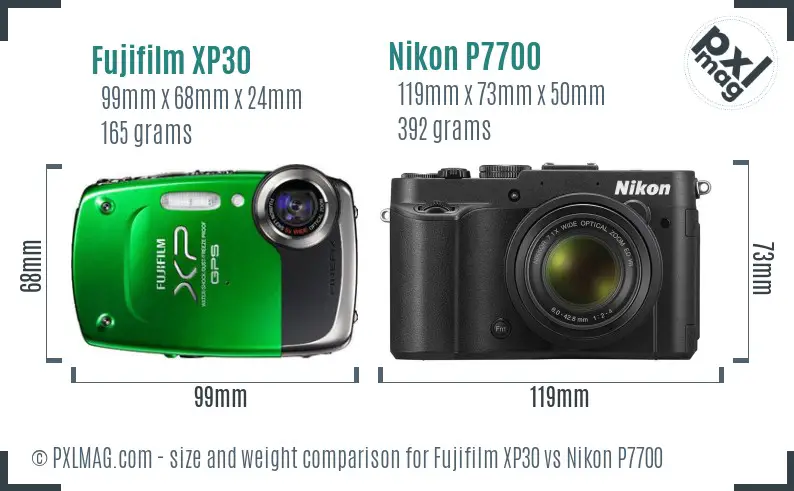 Fujifilm XP30 vs Nikon P7700 size comparison Fujifilm XP30 vs Nikon P7700 size comparison
