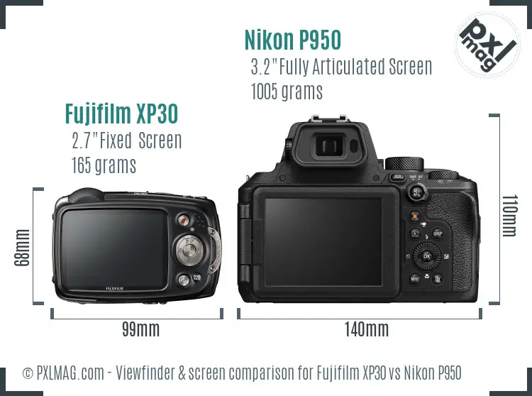 Fujifilm XP30 vs Nikon P950 Screen and Viewfinder comparison Fujifilm XP30 vs Nikon P950 Screen and Viewfinder comparison