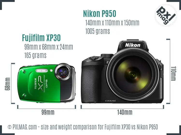 Fujifilm XP30 vs Nikon P950 size comparison Fujifilm XP30 vs Nikon P950 size comparison
