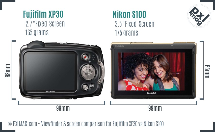 Fujifilm XP30 vs Nikon S100 Screen and Viewfinder comparison
