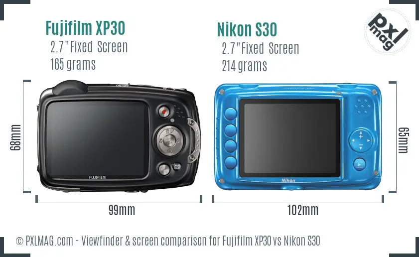 Fujifilm XP30 vs Nikon S30 Screen and Viewfinder comparison