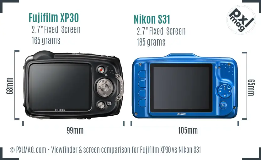 Fujifilm XP30 vs Nikon S31 Screen and Viewfinder comparison