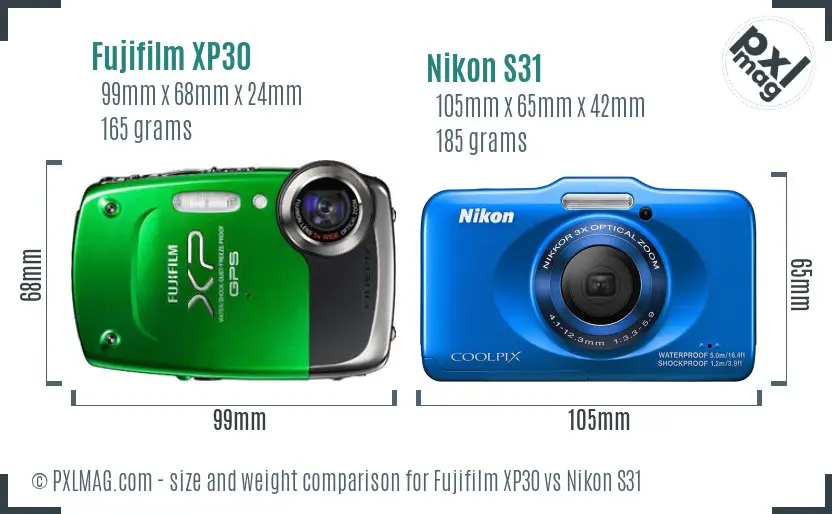 Fujifilm XP30 vs Nikon S31 size comparison