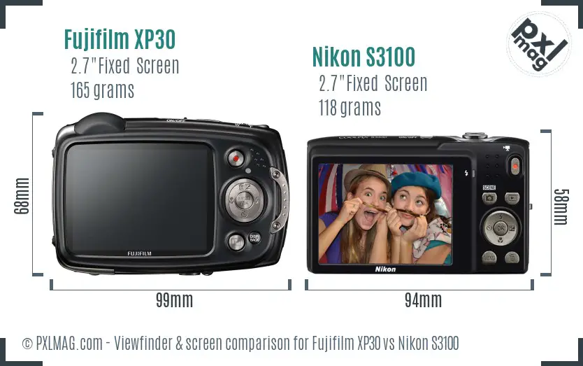 Fujifilm XP30 vs Nikon S3100 Screen and Viewfinder comparison Fujifilm XP30 vs Nikon S3100 Screen and Viewfinder comparison