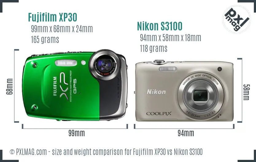 Fujifilm XP30 vs Nikon S3100 size comparison Fujifilm XP30 vs Nikon S3100 size comparison