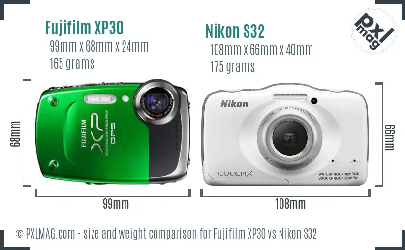 Fujifilm XP30 vs Nikon S32 size comparison