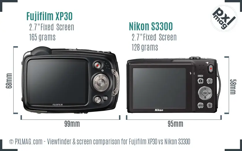 Fujifilm XP30 vs Nikon S3300 Screen and Viewfinder comparison
