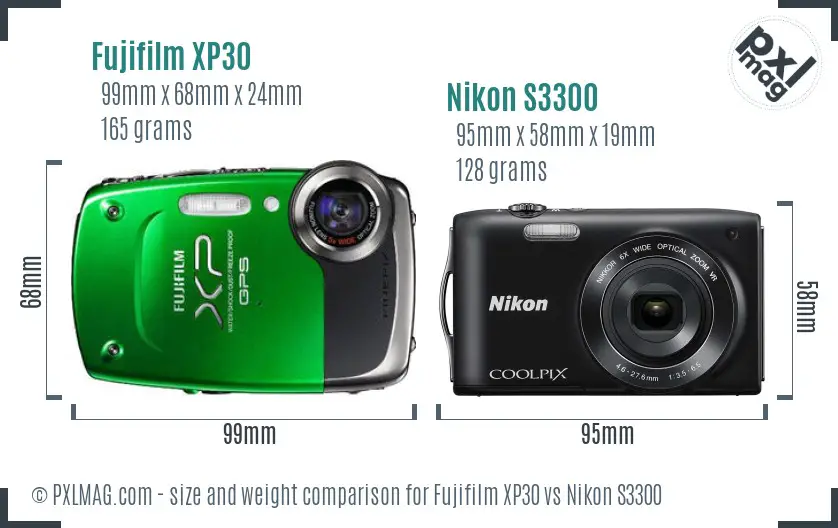 Fujifilm XP30 vs Nikon S3300 size comparison