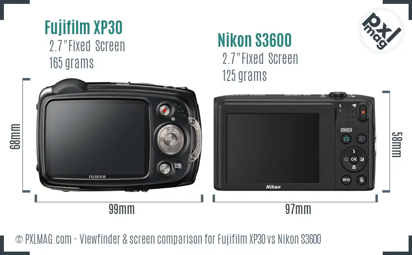 Fujifilm XP30 vs Nikon S3600 Screen and Viewfinder comparison