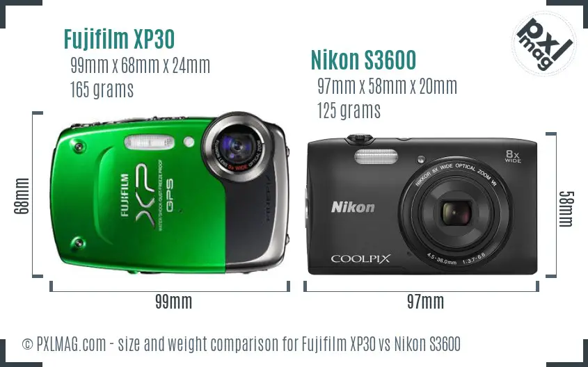 Fujifilm XP30 vs Nikon S3600 size comparison