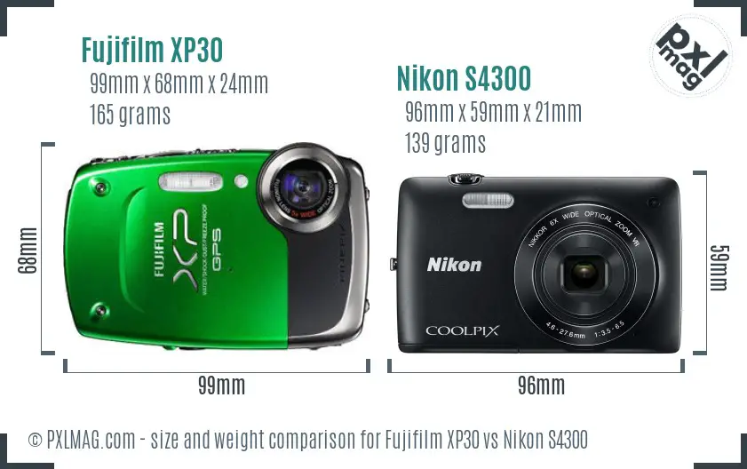 Fujifilm XP30 vs Nikon S4300 size comparison Fujifilm XP30 vs Nikon S4300 size comparison