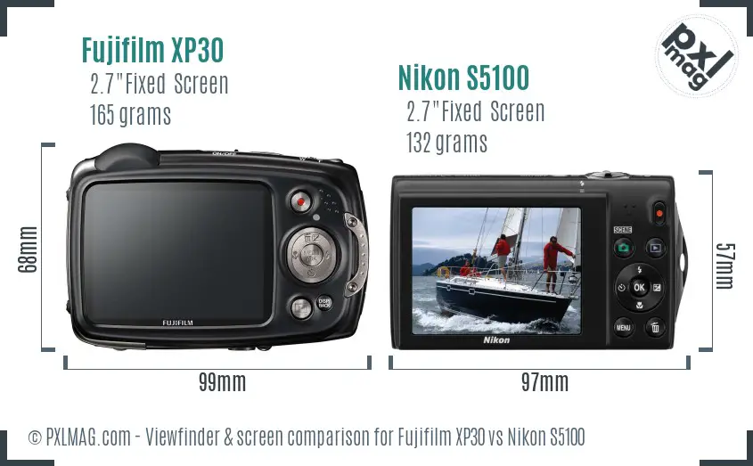 Fujifilm XP30 vs Nikon S5100 Screen and Viewfinder comparison