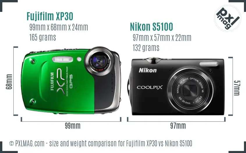 Fujifilm XP30 vs Nikon S5100 size comparison