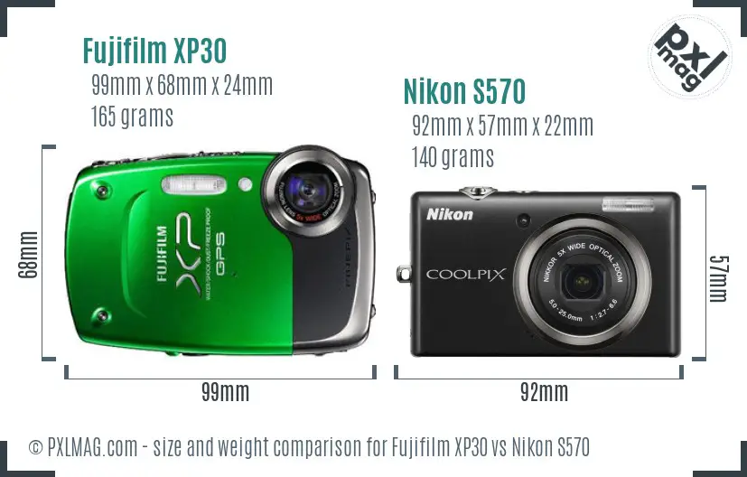 Fujifilm XP30 vs Nikon S570 size comparison Fujifilm XP30 vs Nikon S570 size comparison