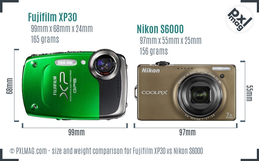 Fujifilm XP30 vs Nikon S6000 size comparison