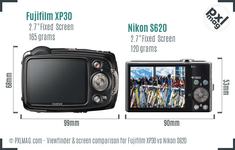 Fujifilm XP30 vs Nikon S620 Screen and Viewfinder comparison