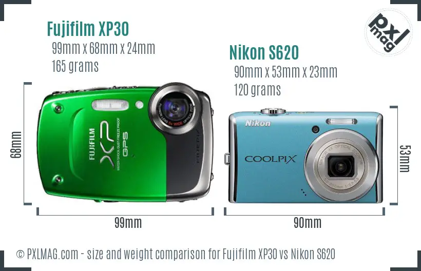 Fujifilm XP30 vs Nikon S620 size comparison