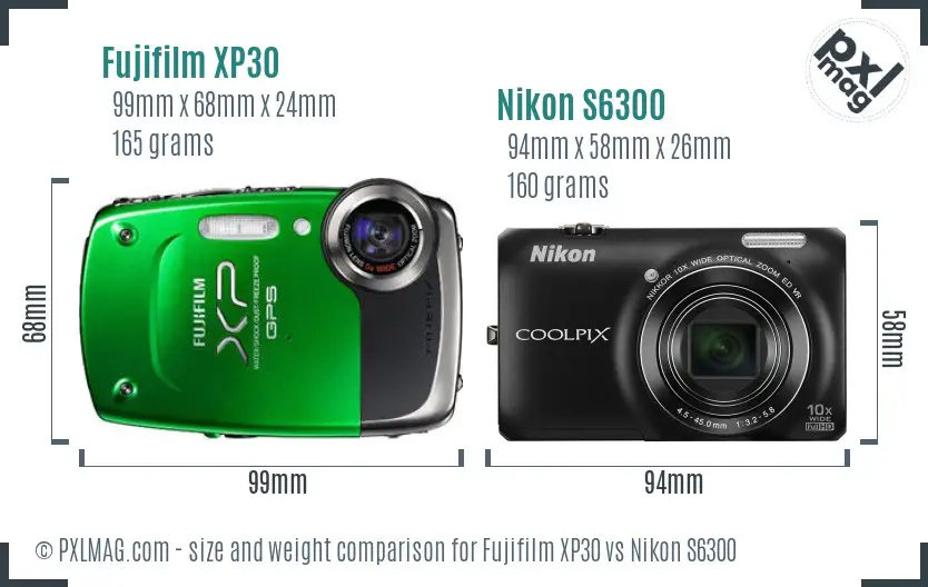 Fujifilm XP30 vs Nikon S6300 size comparison Fujifilm XP30 vs Nikon S6300 size comparison