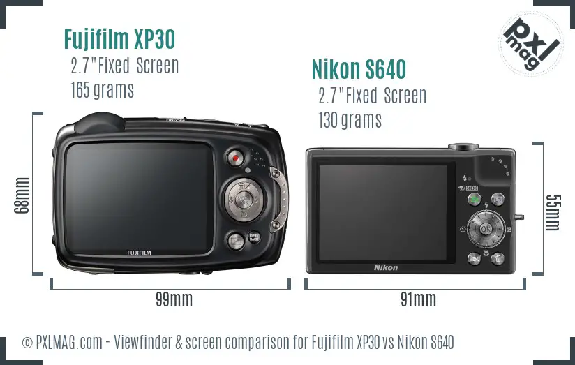Fujifilm XP30 vs Nikon S640 Screen and Viewfinder comparison