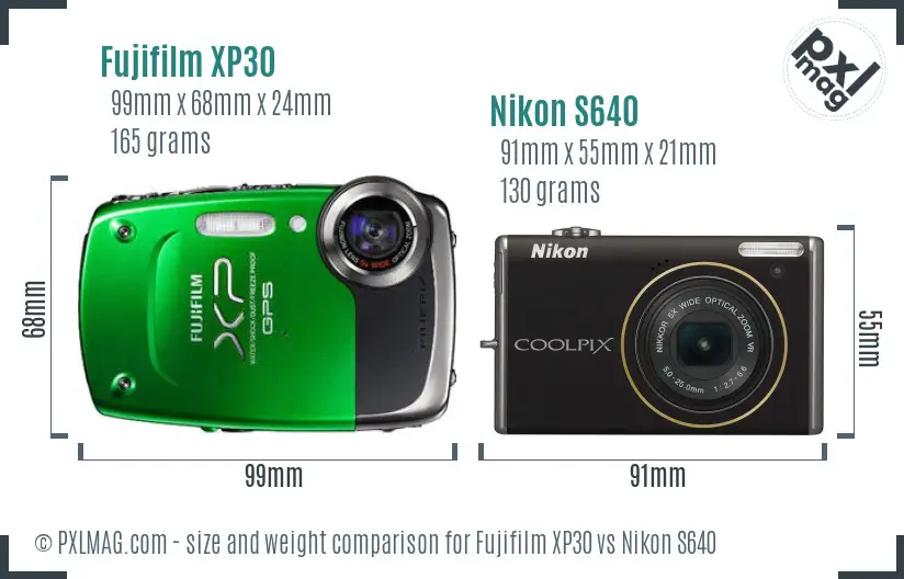 Fujifilm XP30 vs Nikon S640 size comparison
