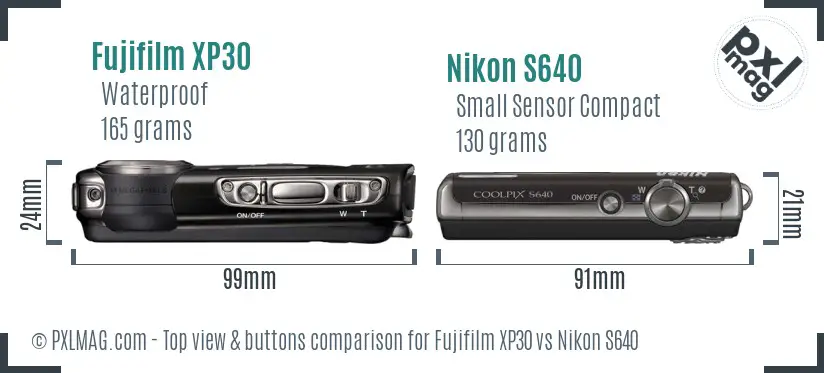 Fujifilm XP30 vs Nikon S640 top view buttons comparison
