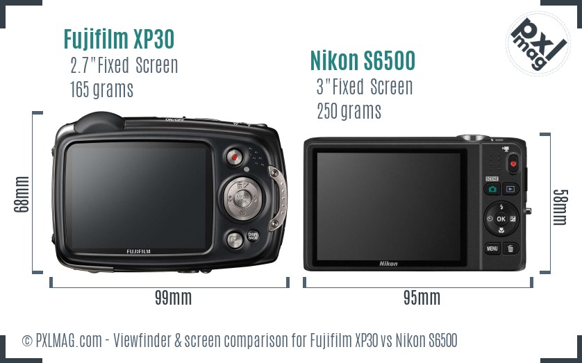 Fujifilm XP30 vs Nikon S6500 Screen and Viewfinder comparison