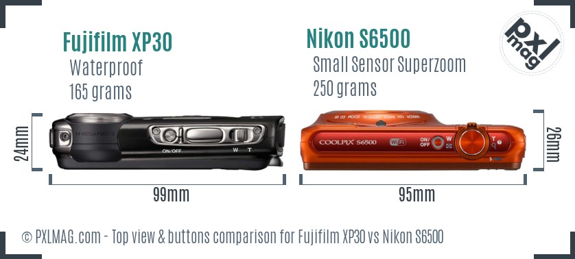 Fujifilm XP30 vs Nikon S6500 top view buttons comparison