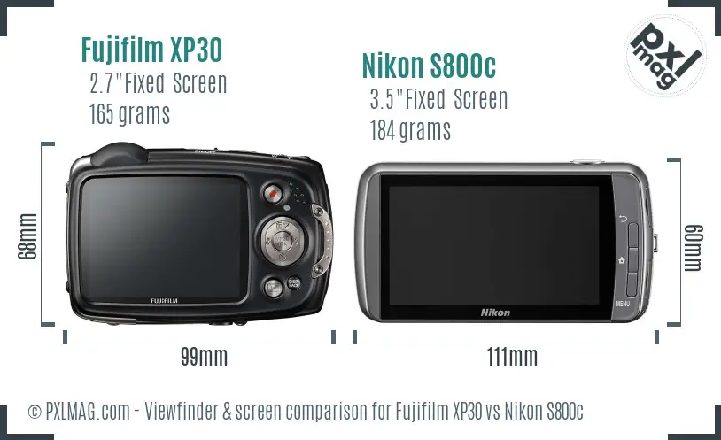 Fujifilm XP30 vs Nikon S800c Screen and Viewfinder comparison