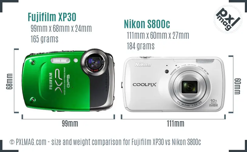 Fujifilm XP30 vs Nikon S800c size comparison