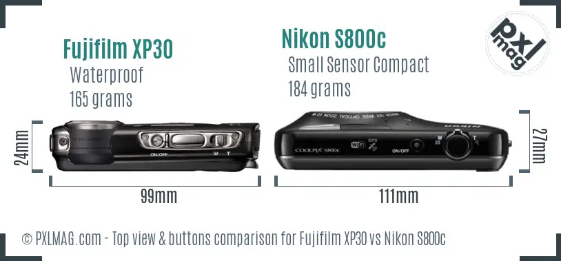 Fujifilm XP30 vs Nikon S800c top view buttons comparison