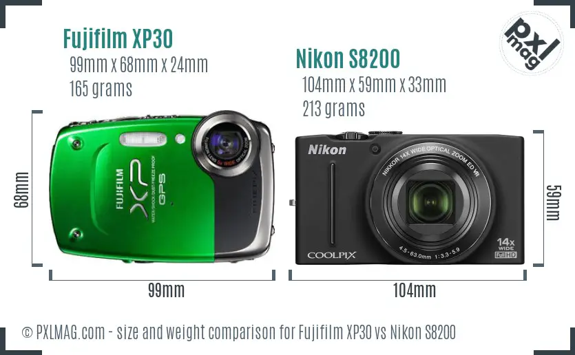 Fujifilm XP30 vs Nikon S8200 size comparison Fujifilm XP30 vs Nikon S8200 size comparison