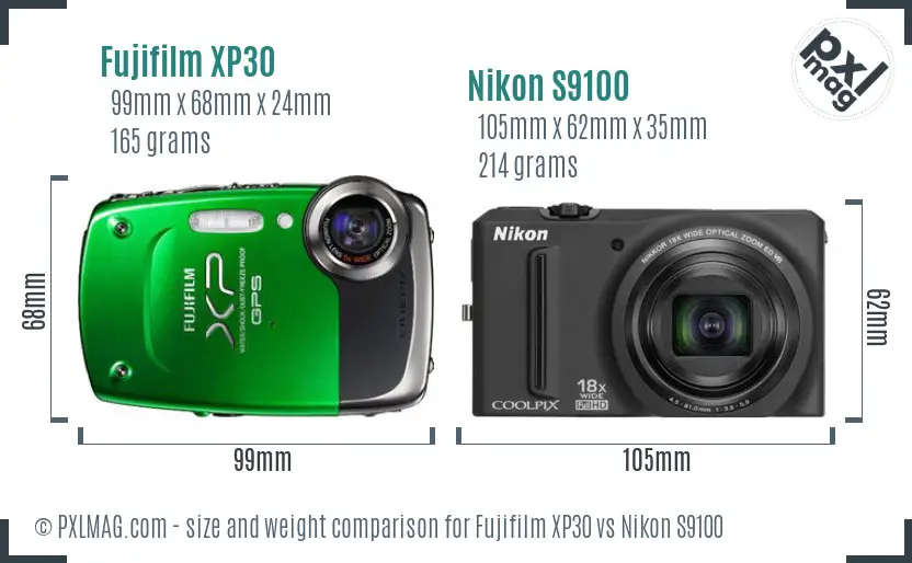 Fujifilm XP30 vs Nikon S9100 size comparison Fujifilm XP30 vs Nikon S9100 size comparison