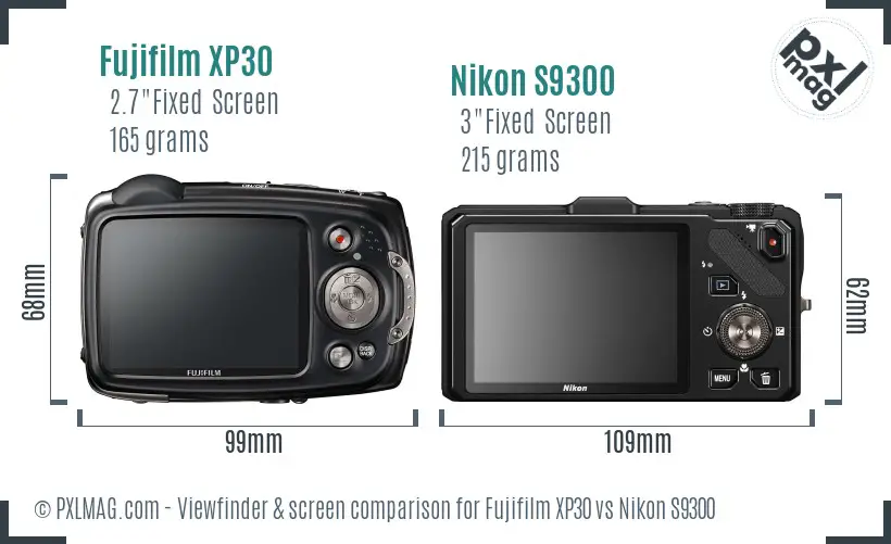 Fujifilm XP30 vs Nikon S9300 Screen and Viewfinder comparison