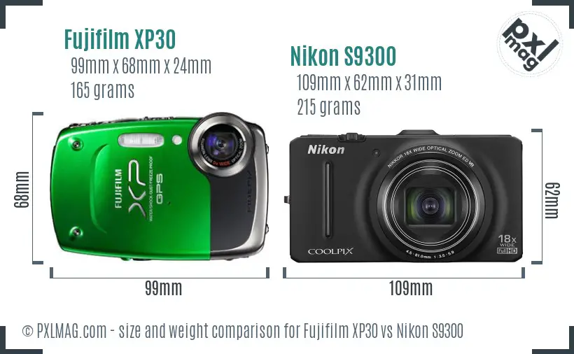 Fujifilm XP30 vs Nikon S9300 size comparison