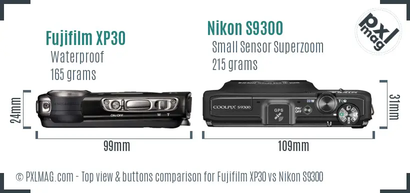 Fujifilm XP30 vs Nikon S9300 top view buttons comparison