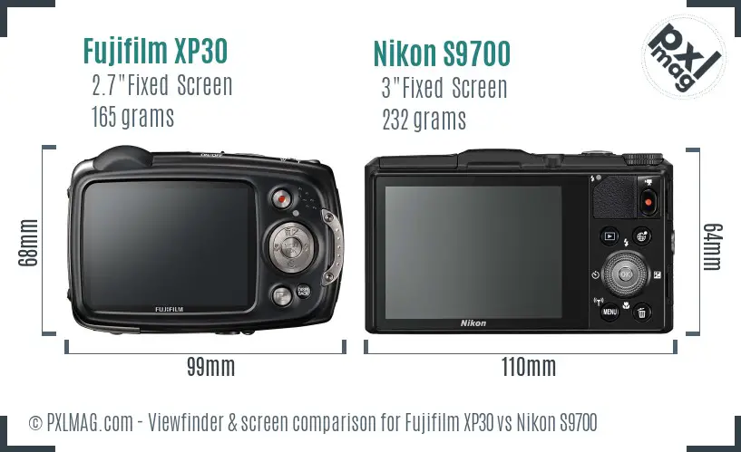 Fujifilm XP30 vs Nikon S9700 Screen and Viewfinder comparison