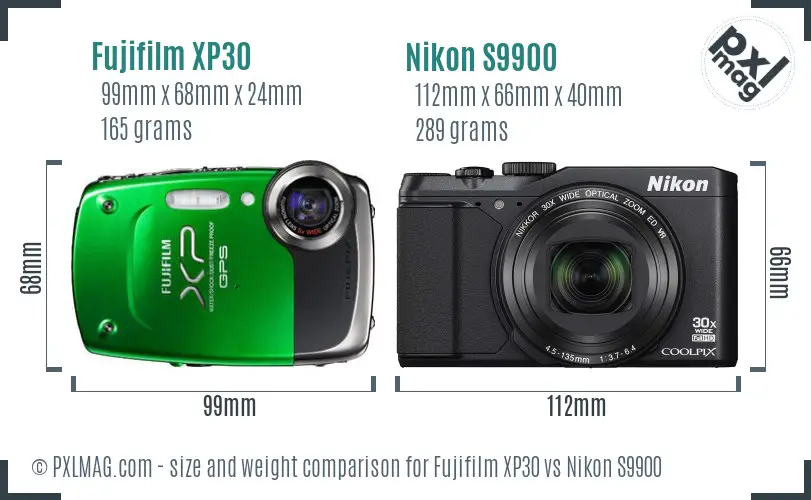 Fujifilm XP30 vs Nikon S9900 size comparison