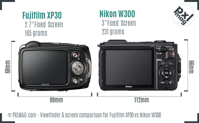Fujifilm XP30 vs Nikon W300 Screen and Viewfinder comparison