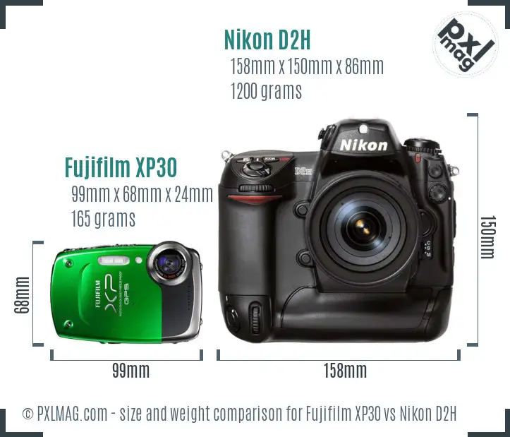 Fujifilm XP30 vs Nikon D2H size comparison