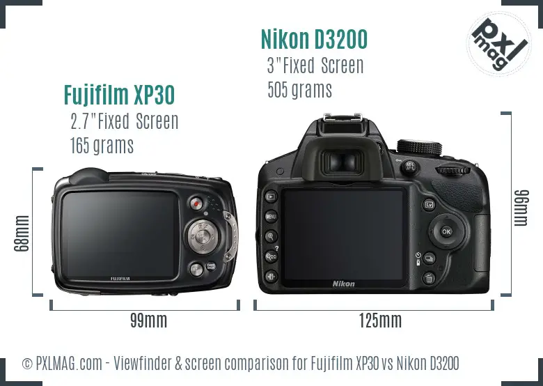 Fujifilm XP30 vs Nikon D3200 Screen and Viewfinder comparison