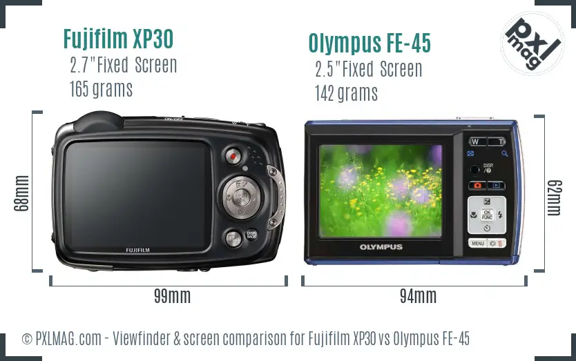 Fujifilm XP30 vs Olympus FE-45 Screen and Viewfinder comparison