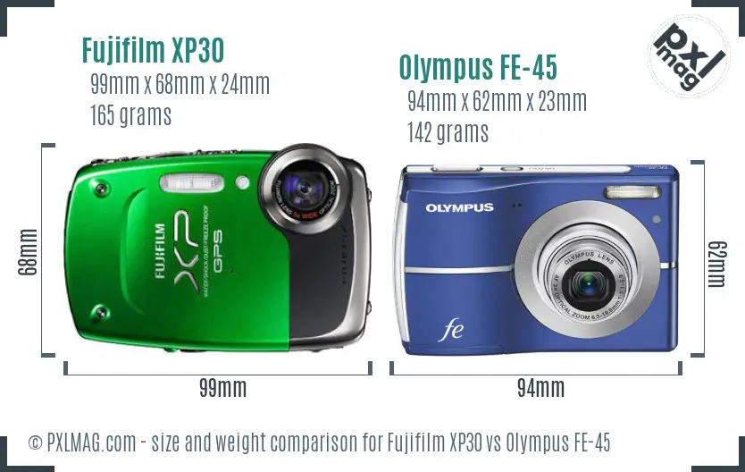 Fujifilm XP30 vs Olympus FE-45 size comparison