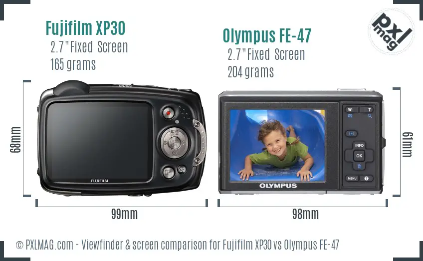 Fujifilm XP30 vs Olympus FE-47 Screen and Viewfinder comparison
