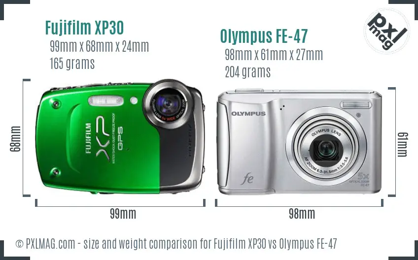 Fujifilm XP30 vs Olympus FE-47 size comparison