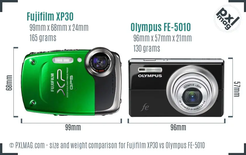 Fujifilm XP30 vs Olympus FE-5010 size comparison Fujifilm XP30 vs Olympus FE-5010 size comparison