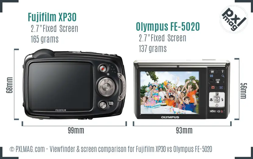 Fujifilm XP30 vs Olympus FE-5020 Screen and Viewfinder comparison