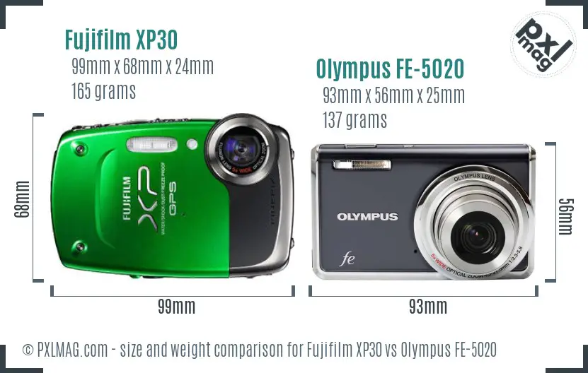 Fujifilm XP30 vs Olympus FE-5020 size comparison