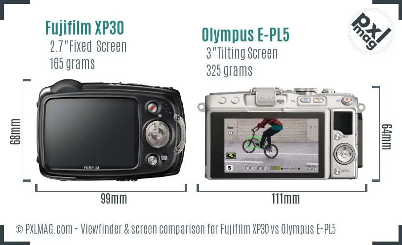Fujifilm XP30 vs Olympus E-PL5 Screen and Viewfinder comparison Fujifilm XP30 vs Olympus E-PL5 Screen and Viewfinder comparison