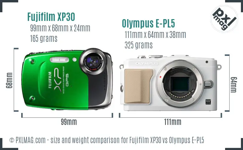 Fujifilm XP30 vs Olympus E-PL5 size comparison Fujifilm XP30 vs Olympus E-PL5 size comparison
